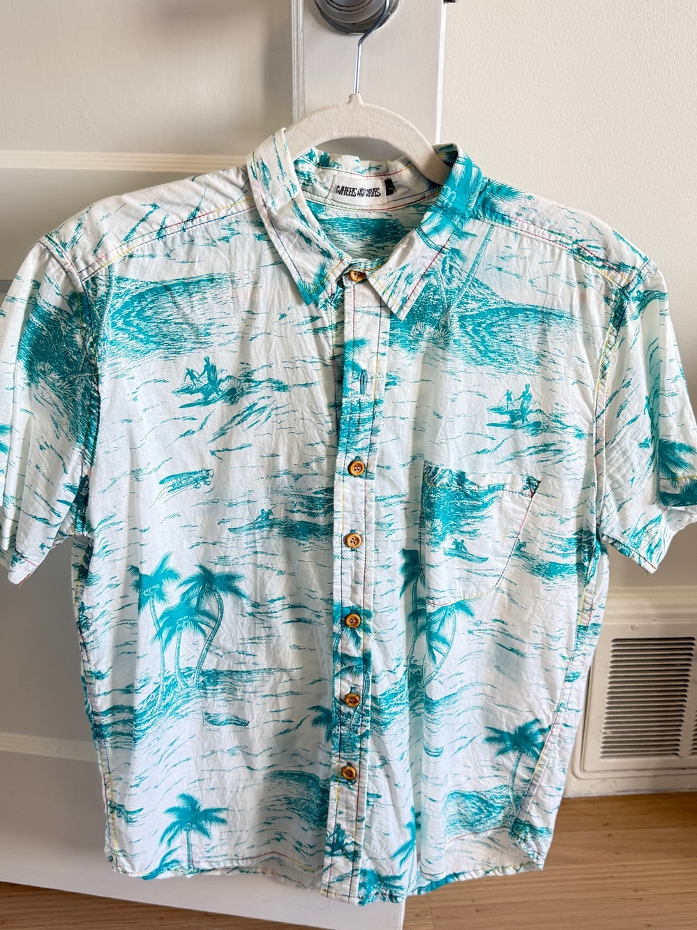 Short-Sleeve Teal Palm Print Shirt - Hawaiian